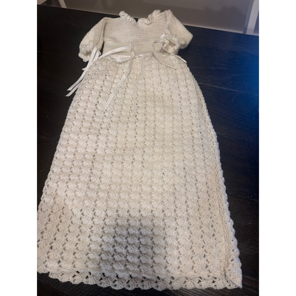 Vintage Handmade Crochet Baby Christening Gown White